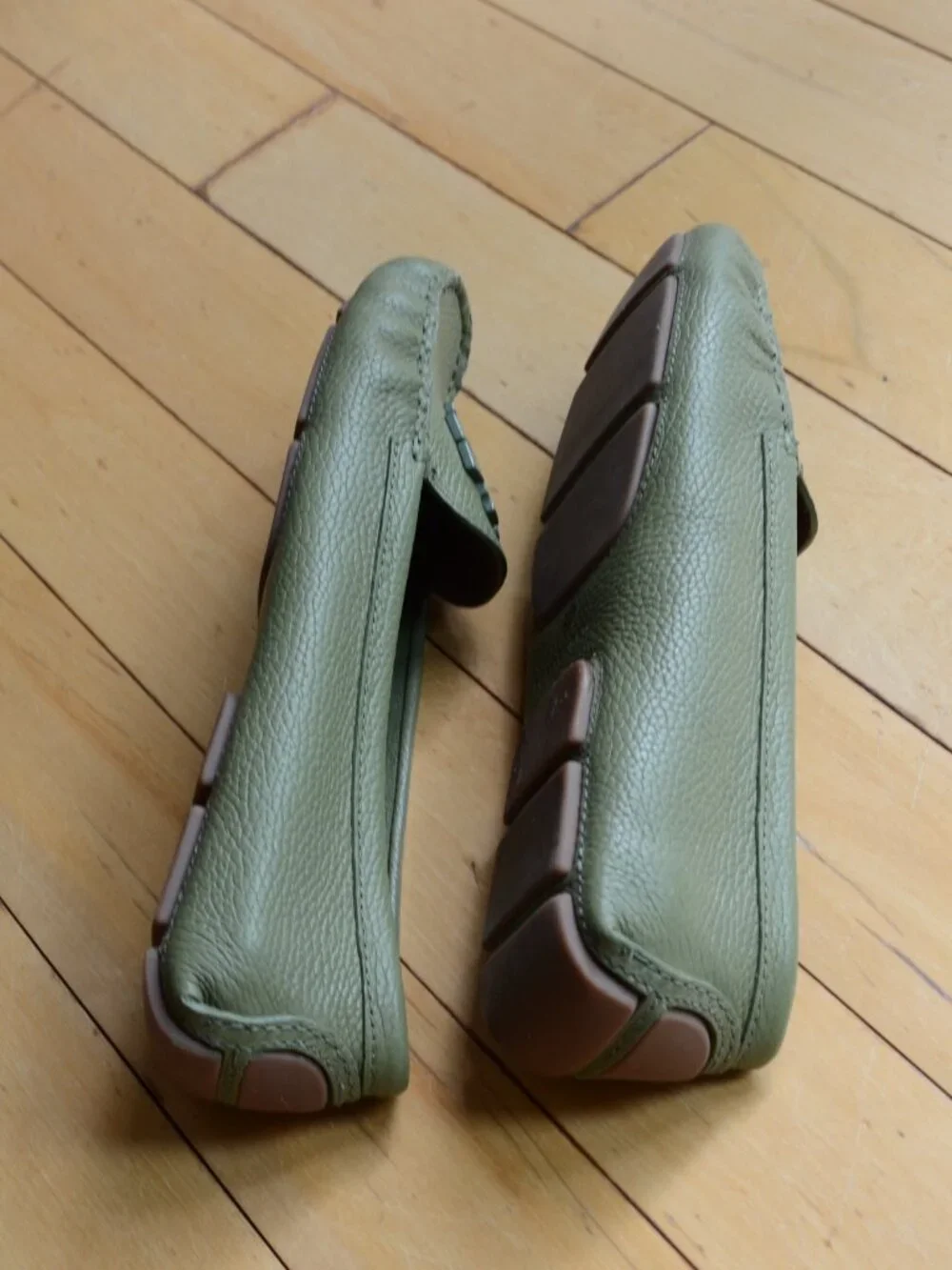 Tory Burch Olive Green Leather Logo Driving Loafers